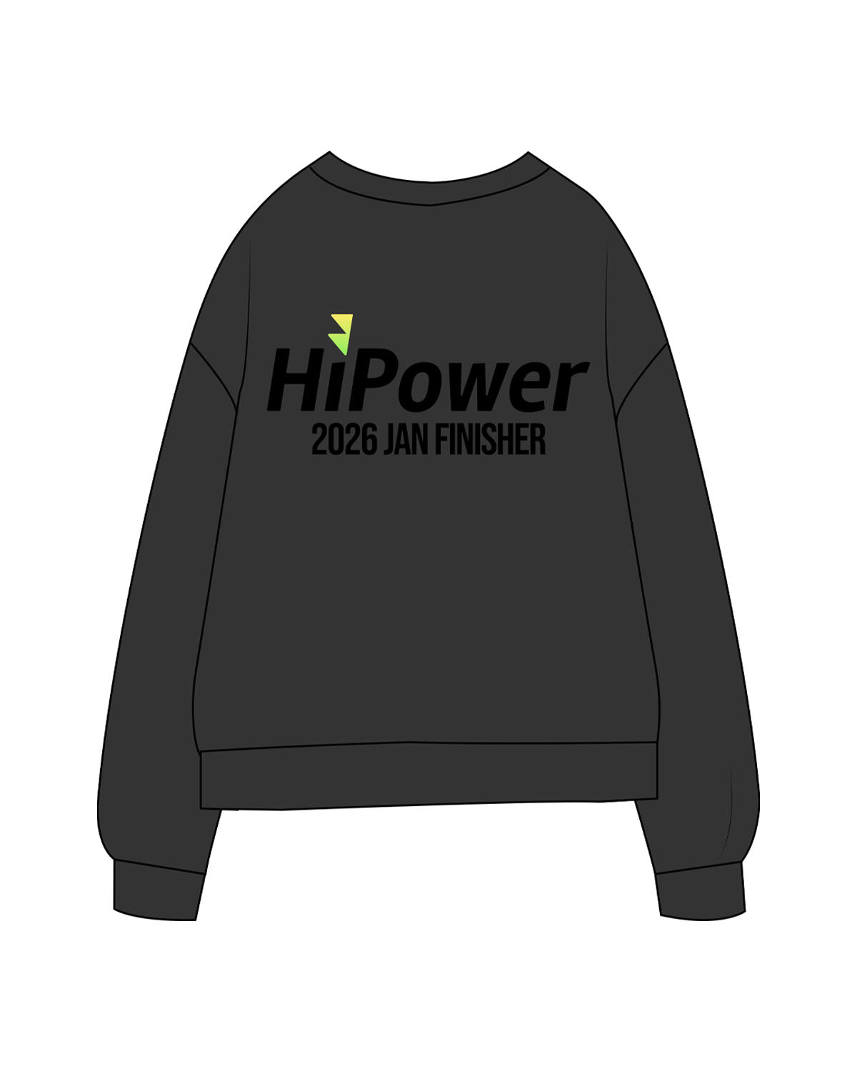 The Midweight Unisex Crewneck - Washed Black - Hi Power - Center Chest, Right Sleeve & Center Back Stacked - Printed - Full Color