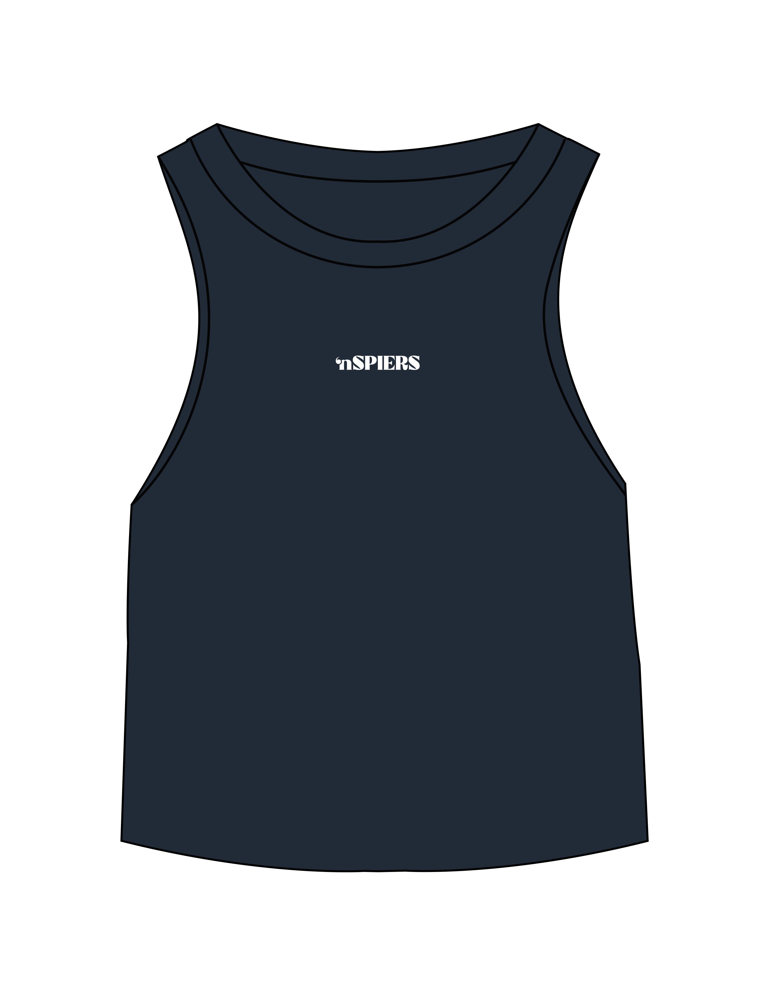 The Micro Rib Racer Crop - Navy - NSpiers - Center Chest - Embroidered - White