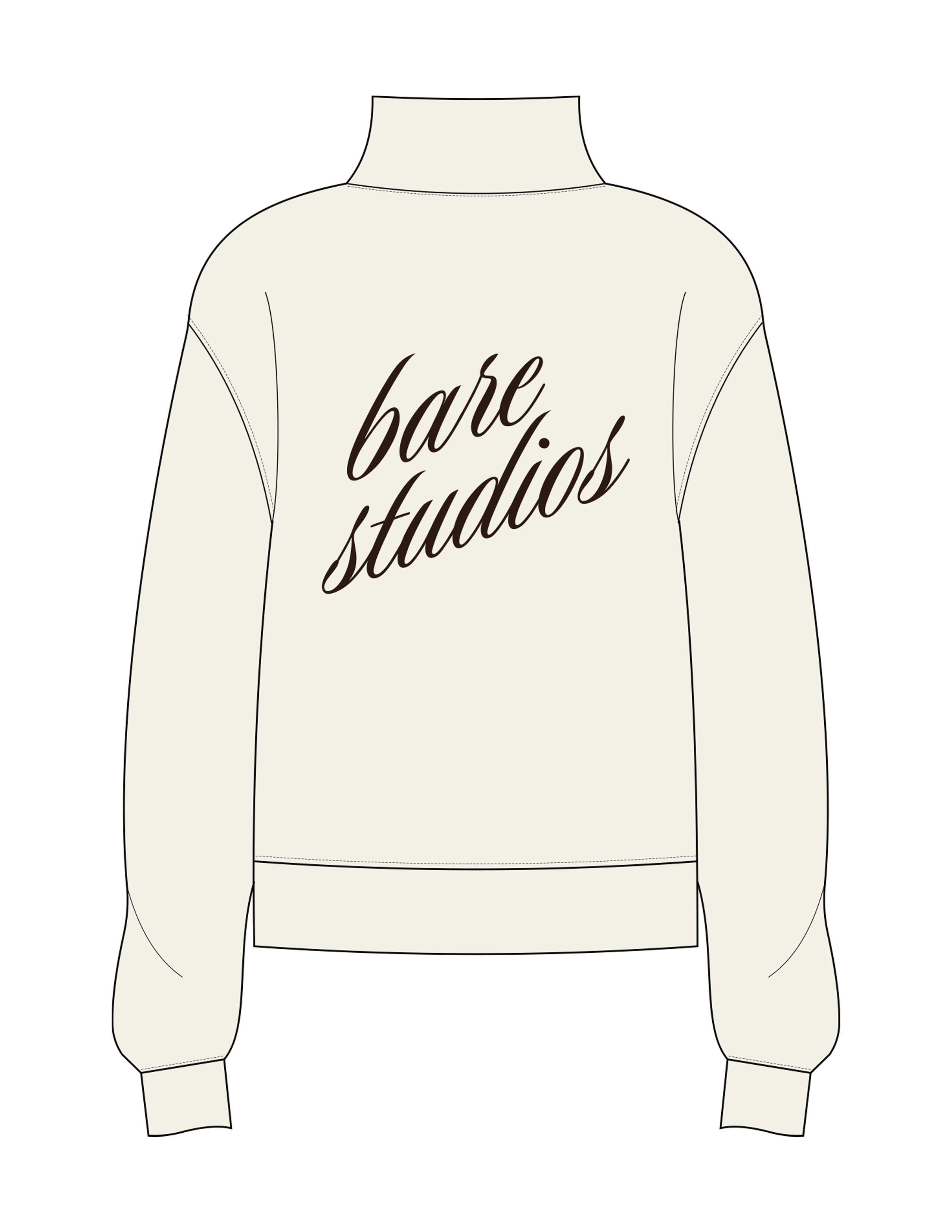The Womens 1/4 Zip - Off White - Bare Studios - Left Chest Stacked & Back Stacked "BARE STUDIOS" - Printed - Brown
