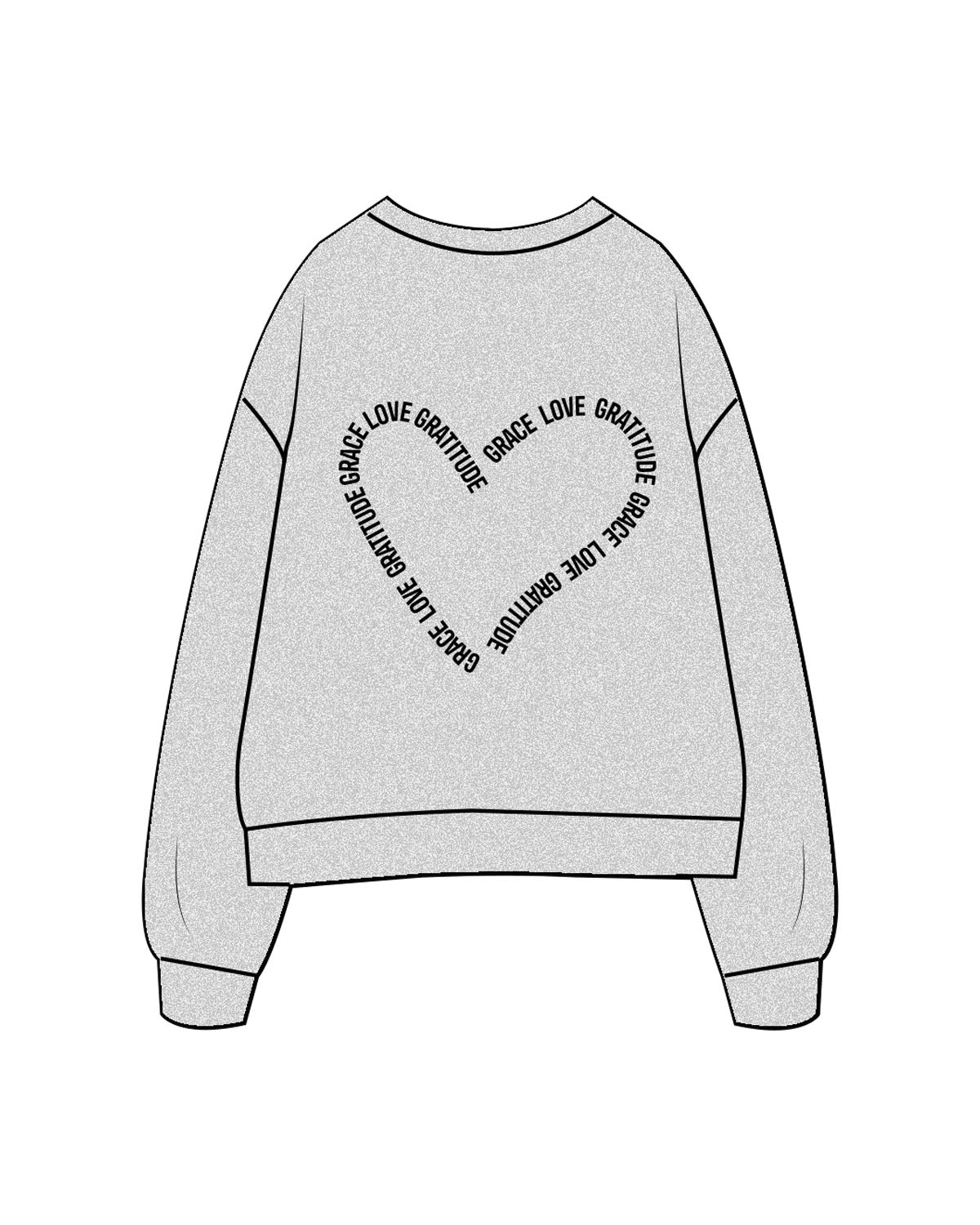 The Womens Crewneck - Heather - Vibe Hot Yoga & Pilates - Left Chest & Back Heart - Printed - Black