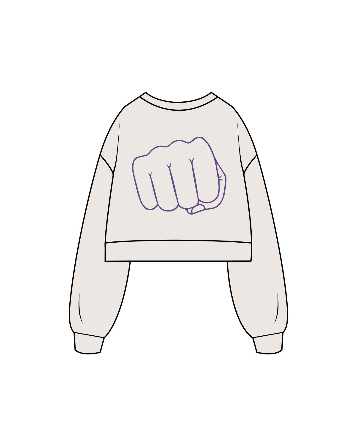 The Womens Crop Crewneck - Bone - Punch Therapy - Left Chest & Center Back Logo - Printed - Purple