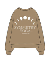 The Womens Crewneck - Sand - Symmetry Yoga - Left Chest & Back Center Stacked - White