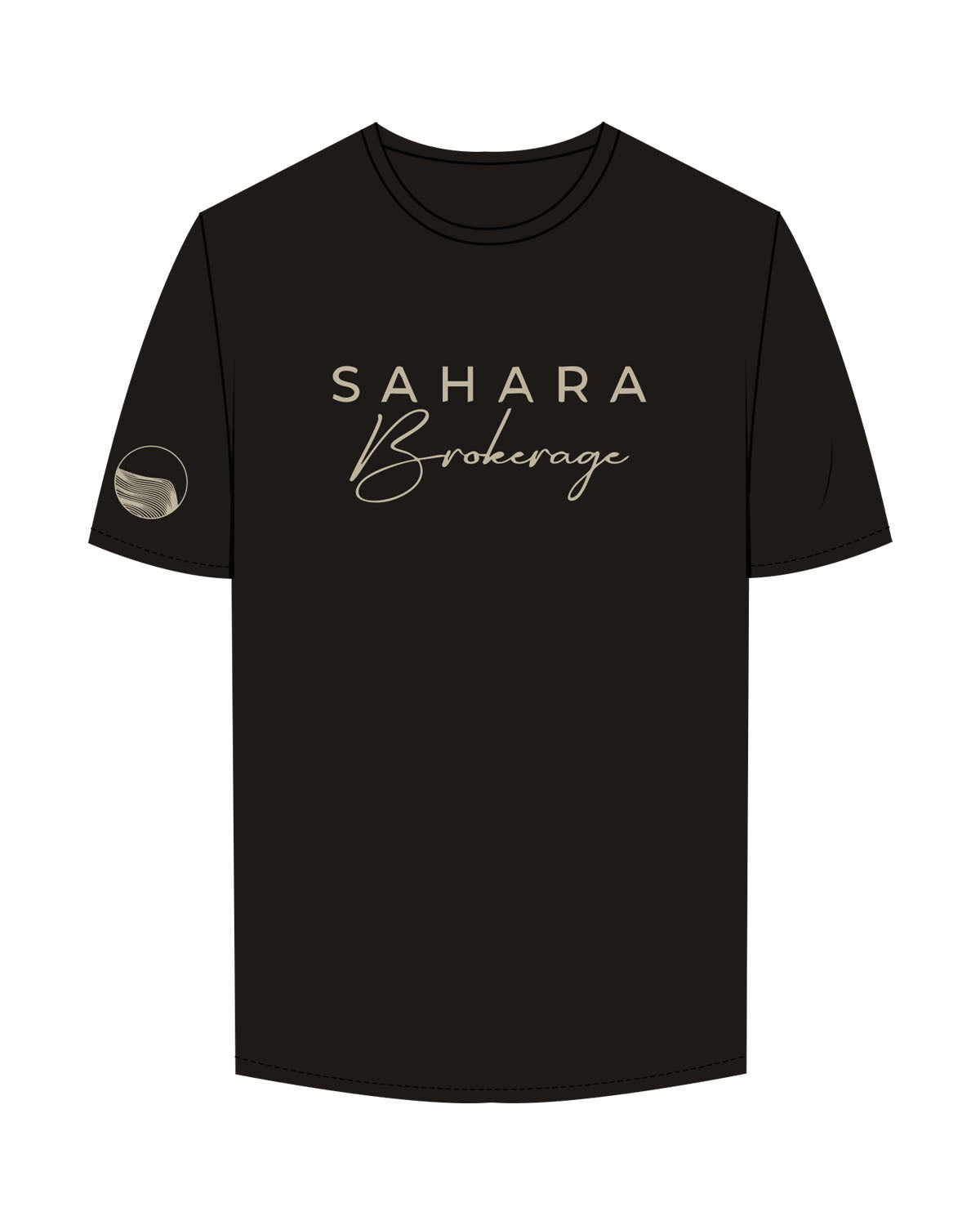 The Mens Tee - Charcoal - Sahara Brokerage - Center Chest Stacked & Right Sleeve - Embroidered - Tan