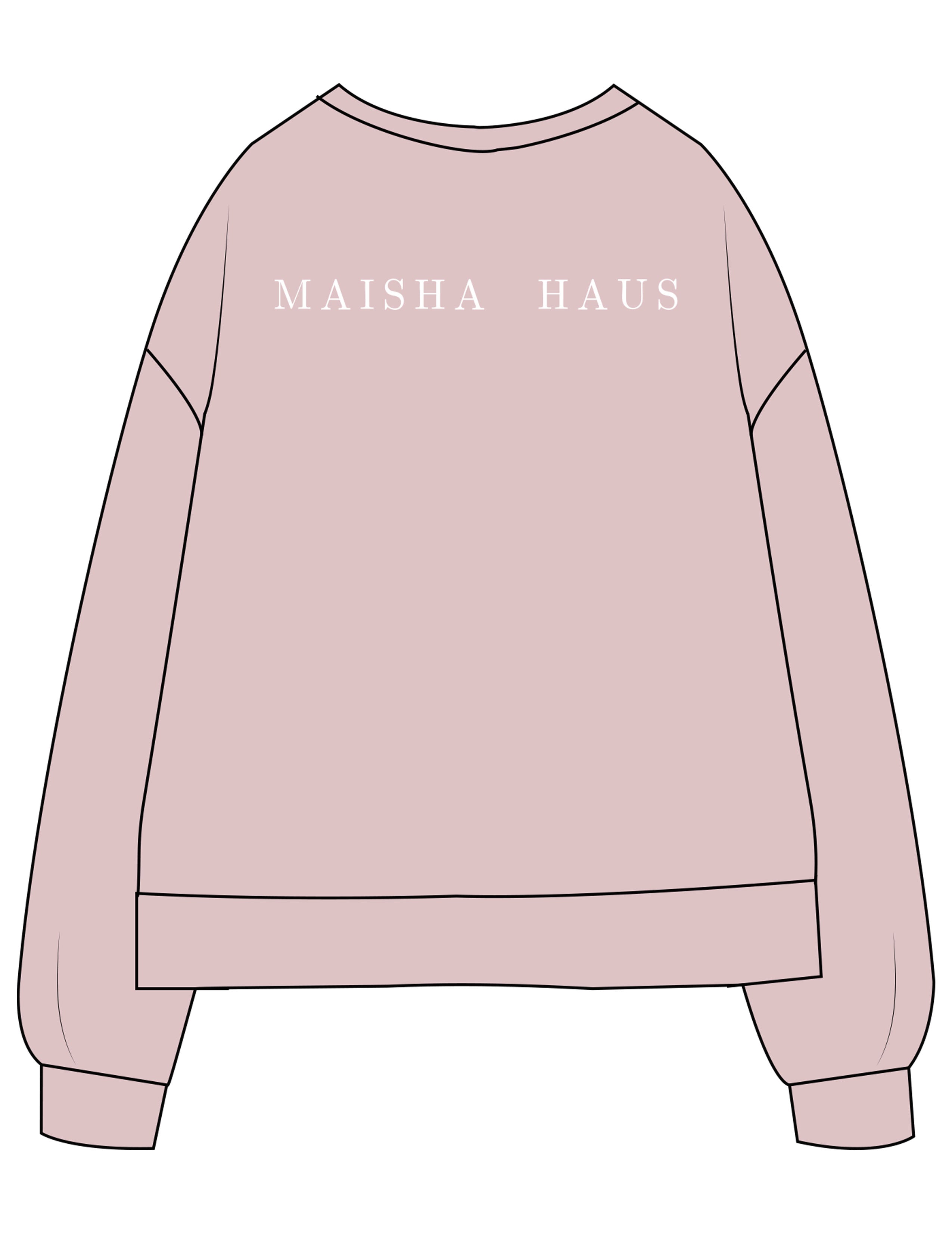 The Recycled Unisex Crewneck - Blush - Maisha Haus - Center Chest Stacked & Center Back - Printed - White