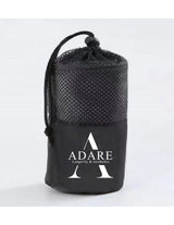 The Gym Towel - Black - ADARE - Front Bottom Stacked - Embroidered - White - The Gym Towel Bag - Black - Center Body Layered - Printed - White