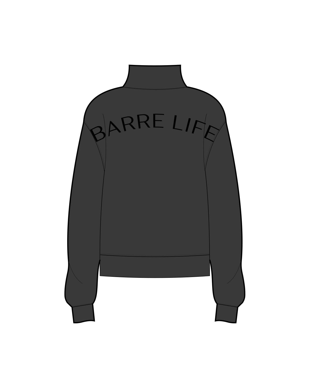 The Womens 1/4 Zip - Washed Black - Barre Life - Chest Center - Embroidered - Back Full Shoulder - Printed - Black