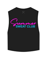 The Crop Muscle Tank - Black - Crossfit Trifecta - Left Chest & Back Neckline & Center Stacked - Full Color