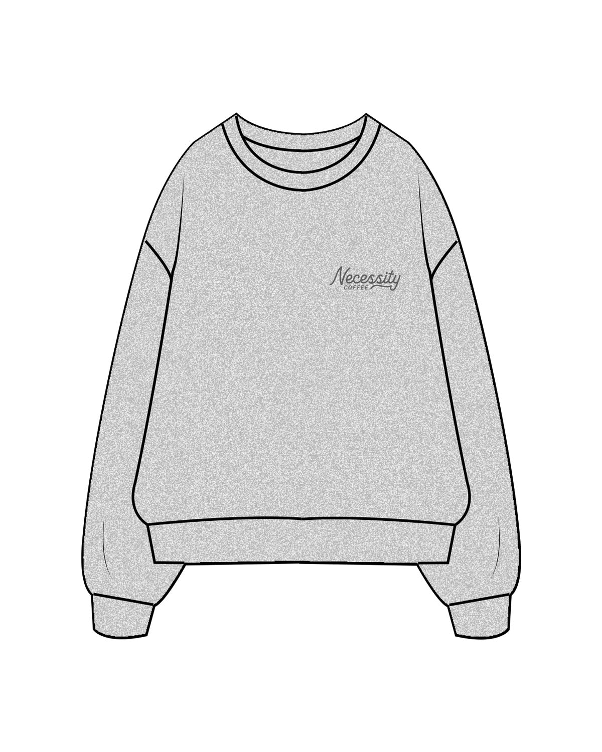 The Mens Crewneck - Heather - Necessity Coffee - Left Chest Stacked - Printed - Charcoal