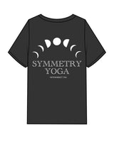 The Mens Heavyweight Tee - Washed Black - Symmetry Yoga - Left Chest & Back Center Stacked - White