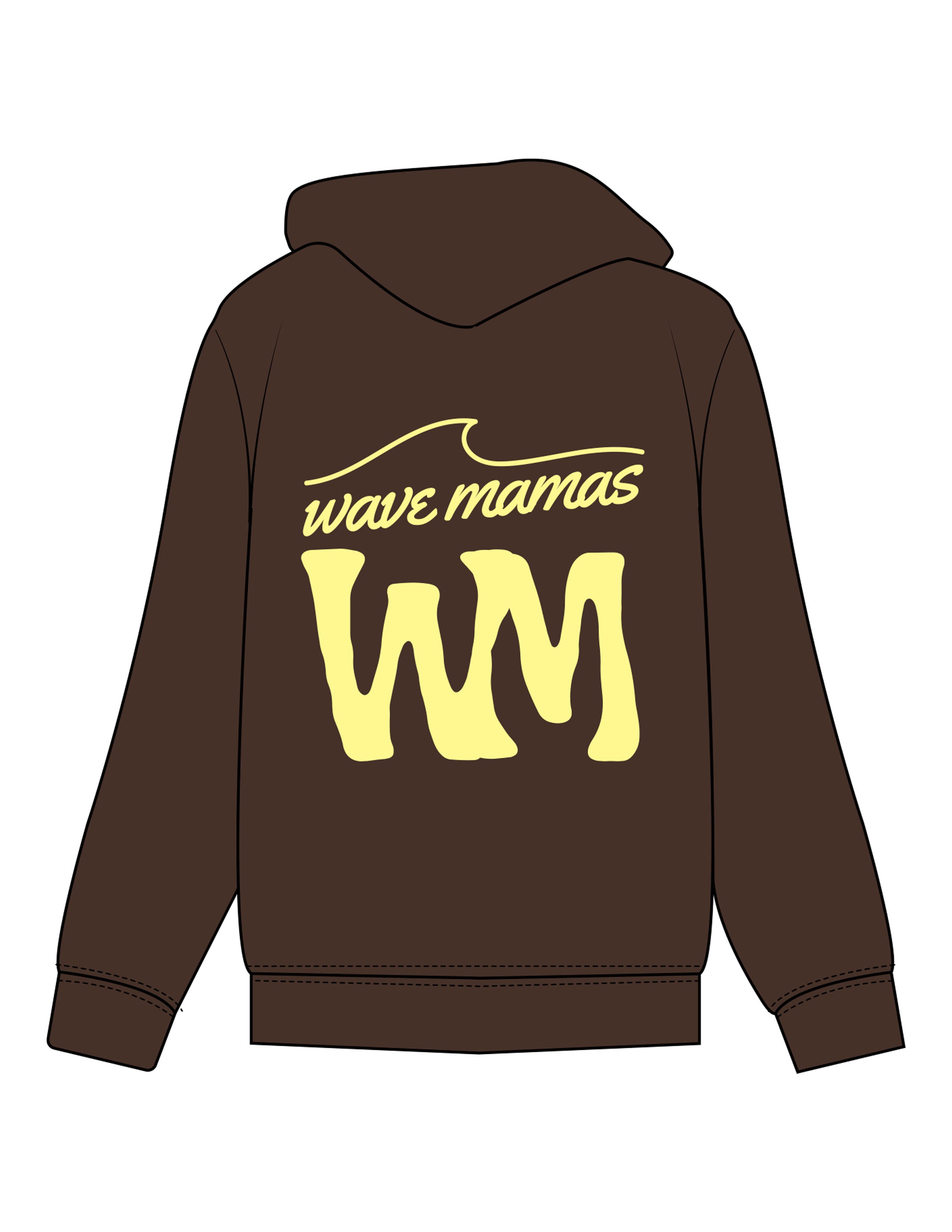 The Recycled Unisex Zip Hoodie - Brown - Wave Mamas - Left Chest & Center Back Stacked - Printed - Yellow