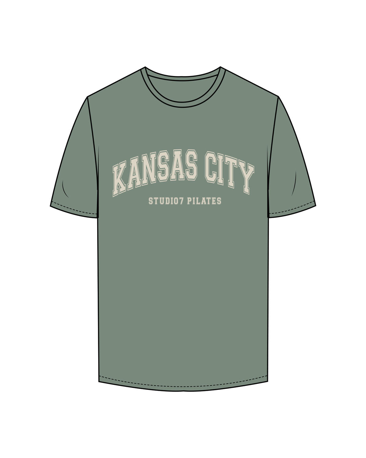 The Mens Tee - Sage - STUDIO 7 - Center Chest Arc Stacked - Printed - Off White