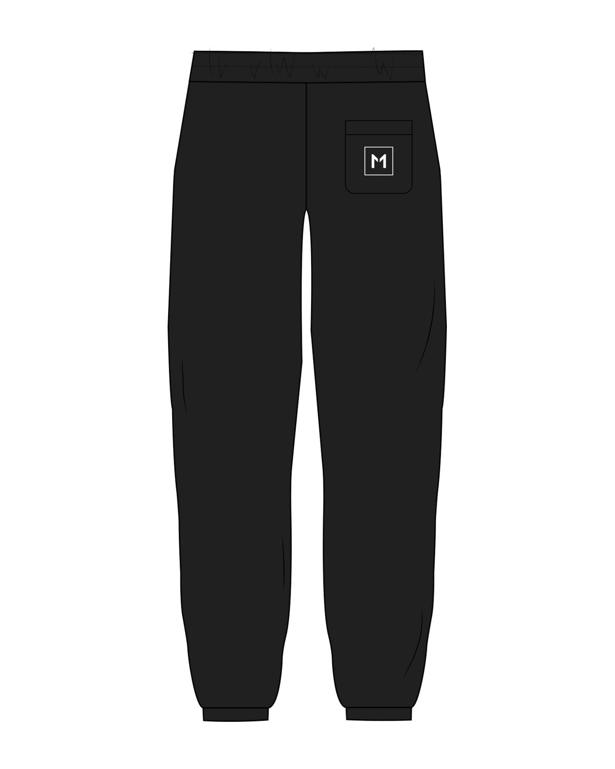 The Mens Classic Sweatpants - Black - MNLY - Left Leg & Back Pocket - Embroidered - White