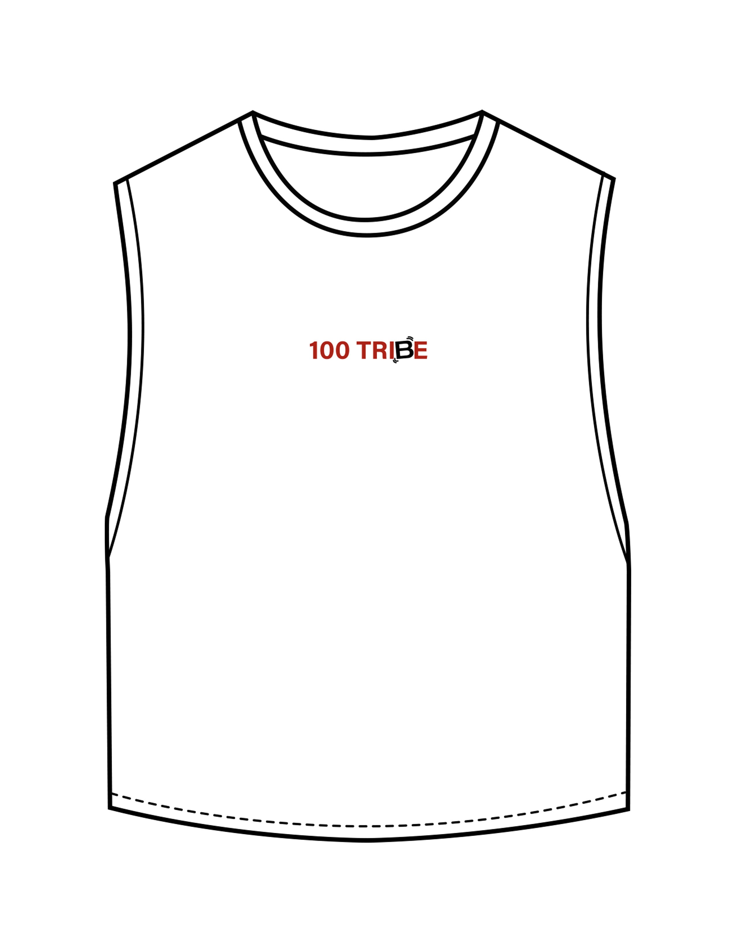 The Crop Muscle Tank - White - Tremble - Center Chest "100 Tribe" - Printed - Full Color