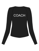 The Womens Sporty Long Sleeve - Black - Solos Pilates - Left Chest Stacked & Center Back "COACH" - Printed - White