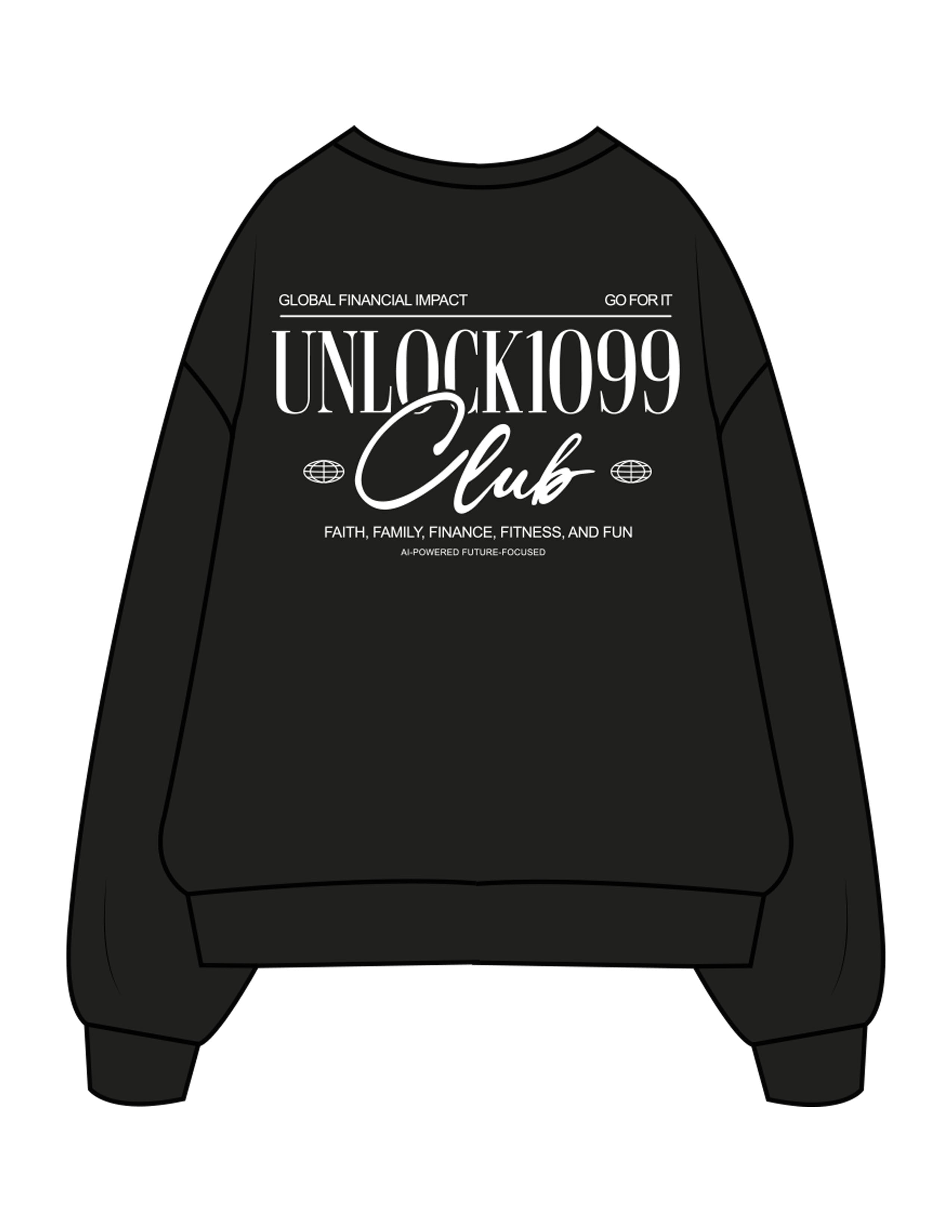 The Mens Crewneck - Black - GPT - Left Chest & Back Stacked "UNLOCK" - Printed - White