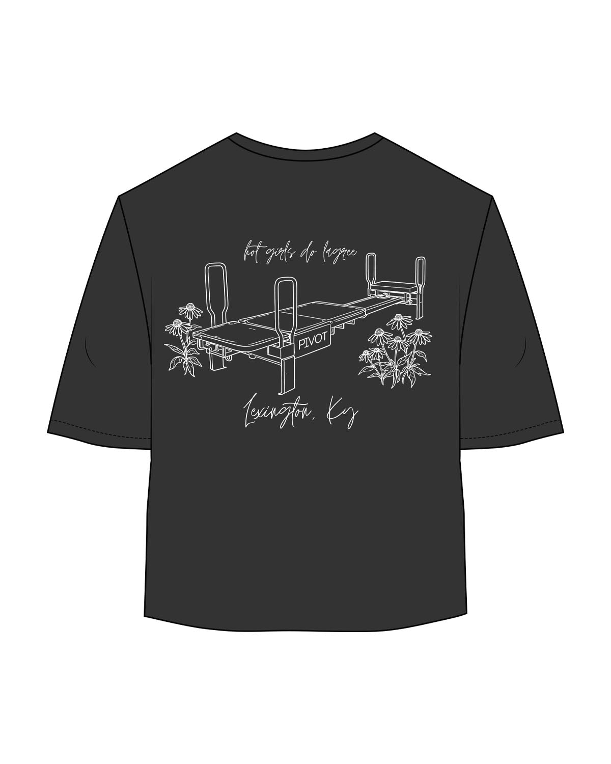 The Oversized Crop Tee - Black - Pivot - ALS - Left Chest Stacked & Back Image Stacked - Printed - White