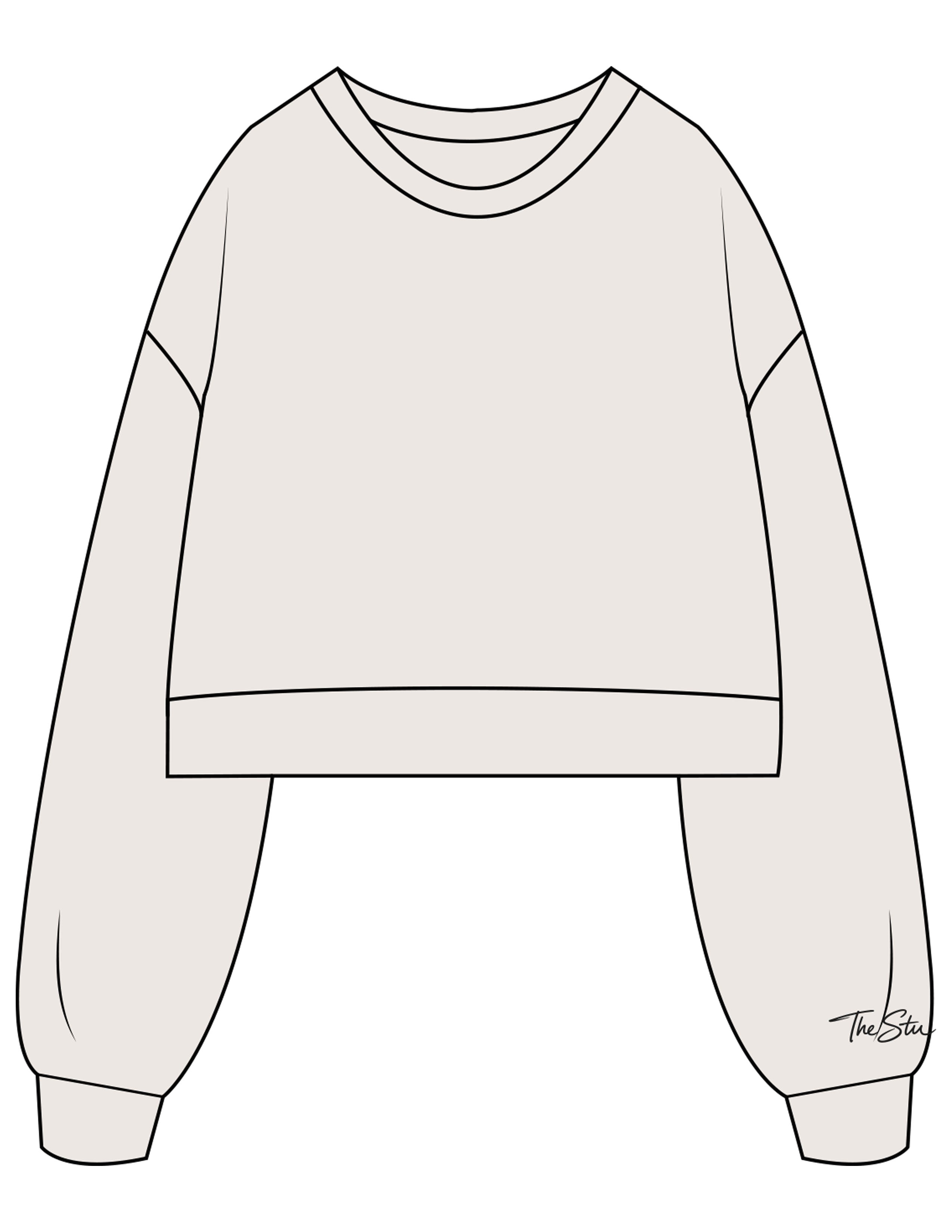 The Womens Crop Crewneck - Bone - The Stu - Left Sleeve - Printed - Black