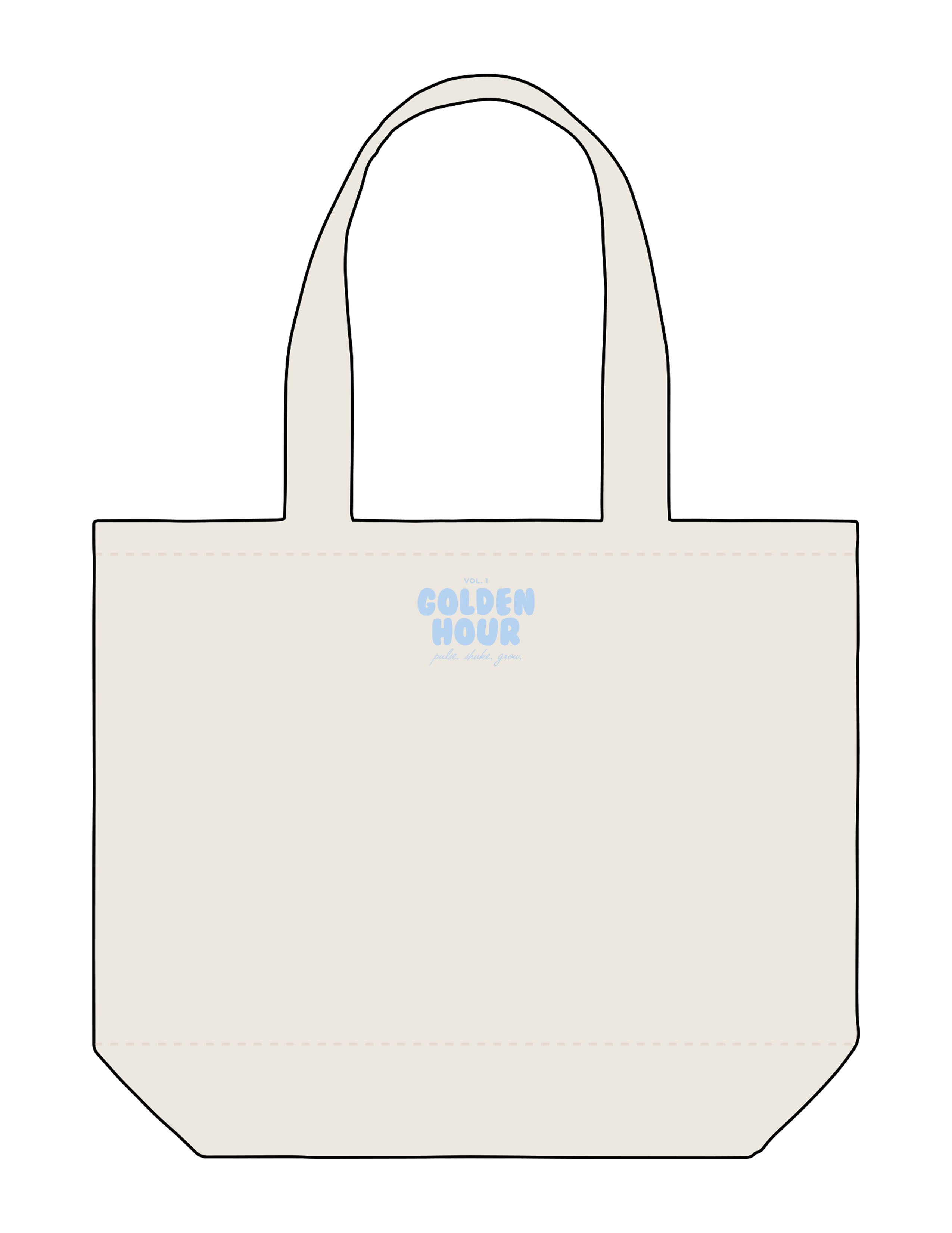The Tote Bag - Natural - Golden Hour - Upper Body Stacked - Embroidered - Light Blue
