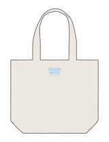 The Tote Bag - Natural - Golden Hour - Upper Body Stacked - Embroidered - Light Blue