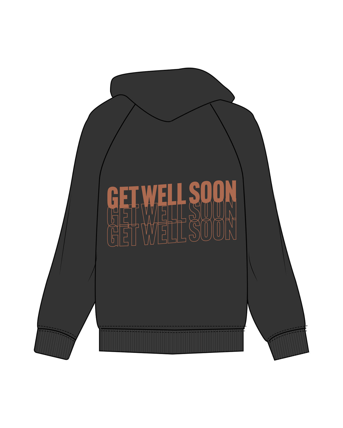 The Womens Hoodie - Washed Black - Haus of Wellness - Left Chest & Back Center Stacked - Terracotta - A46E56