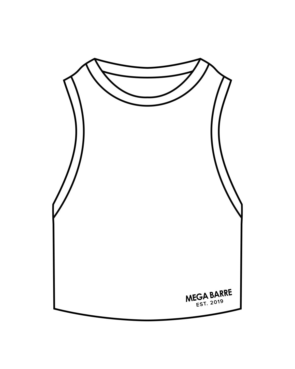 The Ribbed Crop Tank - White - Megabarre - Left Bottom Stacked - Embroidered - Black