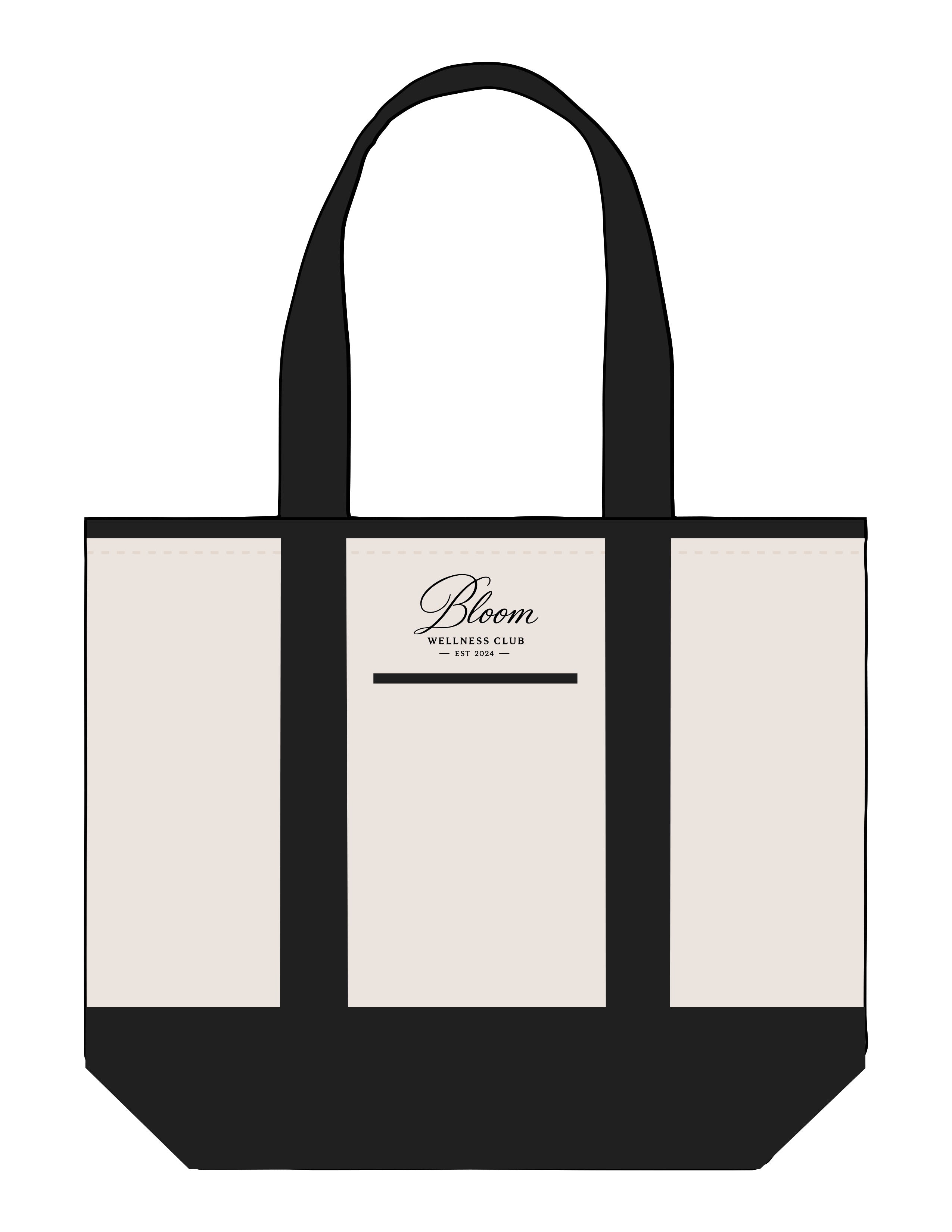 The Contrast Tote Bag - Natural / Black - Bloom Pilates - Top Body Stacked - Embroidered - Black