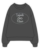The Womens Crewneck - Washed Black - Infinite Fitness - Center Chest - White