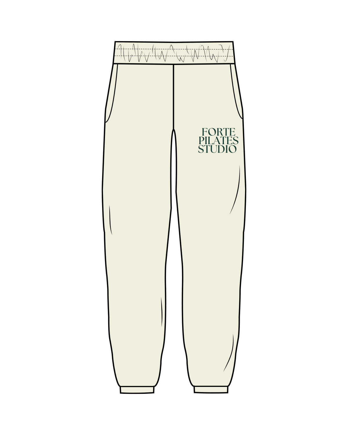 The Womens Sweatpants - Butter - Forte Pilates - Left Leg - Dark Green
