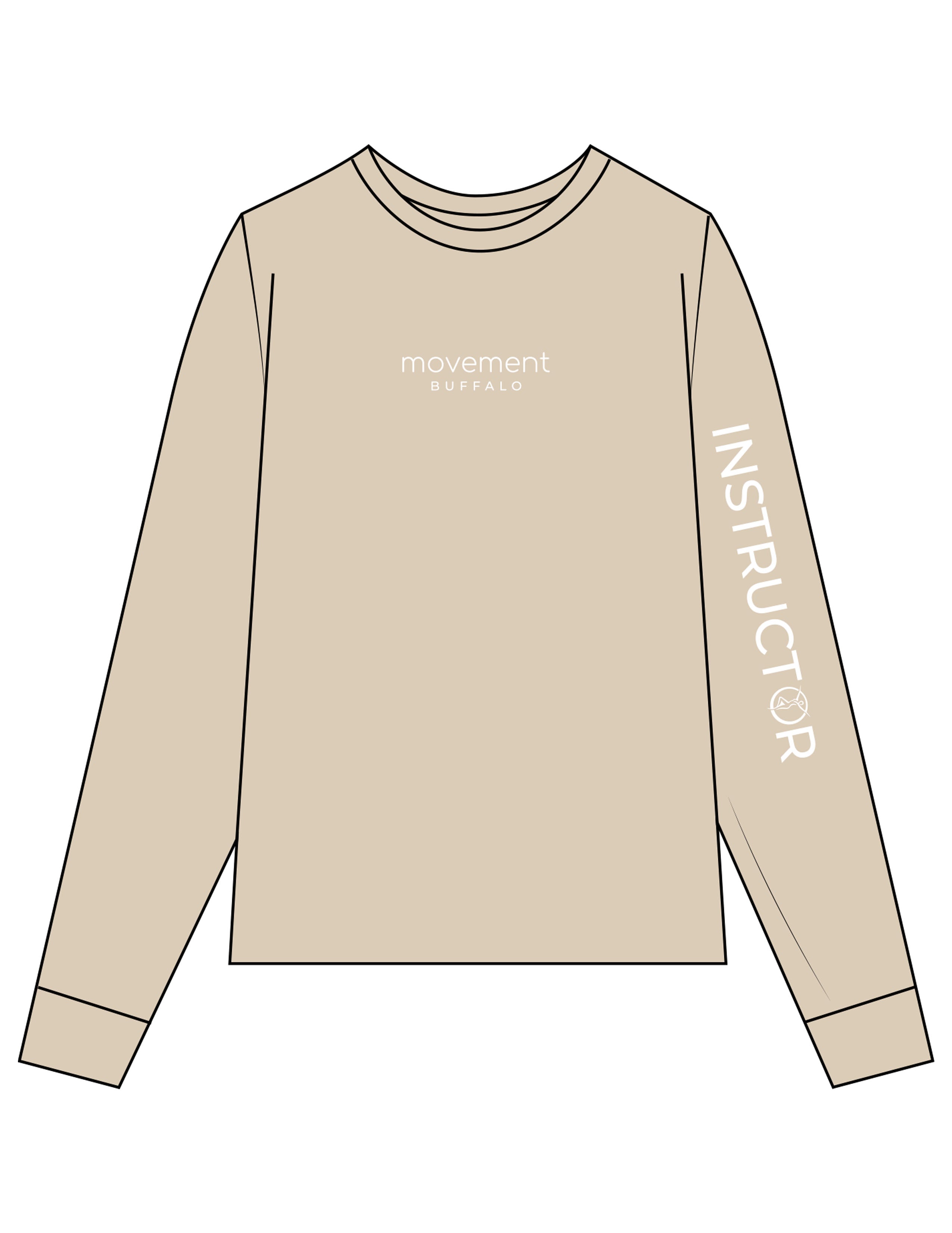 The Mens Heavyweight Long Sleeve - Washed Khaki - Movement Pilates Buffalo - Center Chest Stacked & Left Sleeve - Printed - White