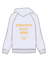 The Mens Hoodie - White Heather - Haus of Fitness - Center Chest Round & Back Stacked - Printed - Full Color