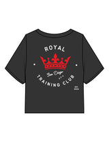 The Heavyweight Crop Tee - Washed Black - Royal Training Club - Left Chest Crown & Back Stacked - Printed - Full Color