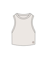 The Ribbed Crop Tank - Bone - Krista - Lower Left Corner - Embroidered - Tone on Tone