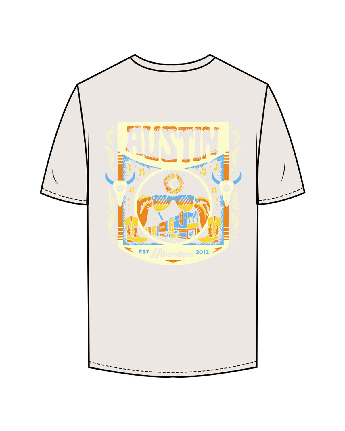 The Mens Tee - Bone - Blenders - Left Chest & Back "AUSTIN" - Printed - Full Color