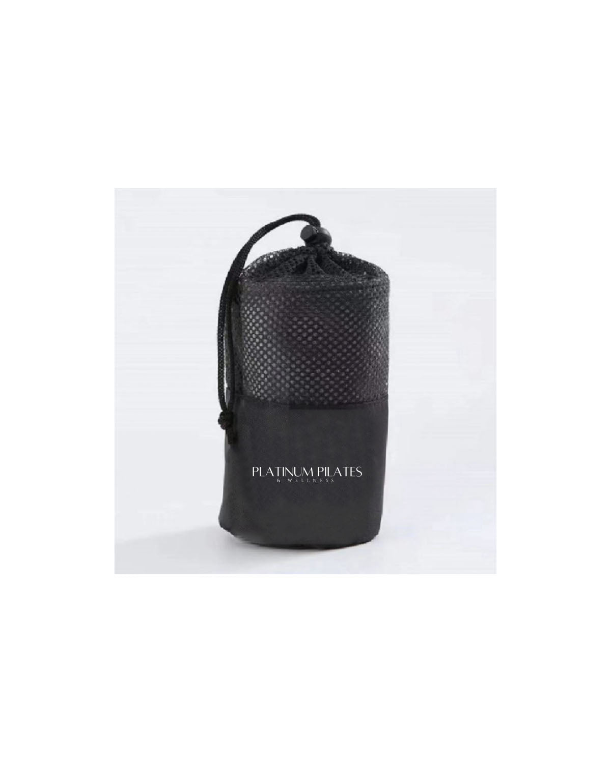 The Gym Towel - Black - Platinum Pilates - Bottom Body Stacked - Embroidered - Off White - Gym Towel Bag - Black - Center Body Stacked - Printed - White