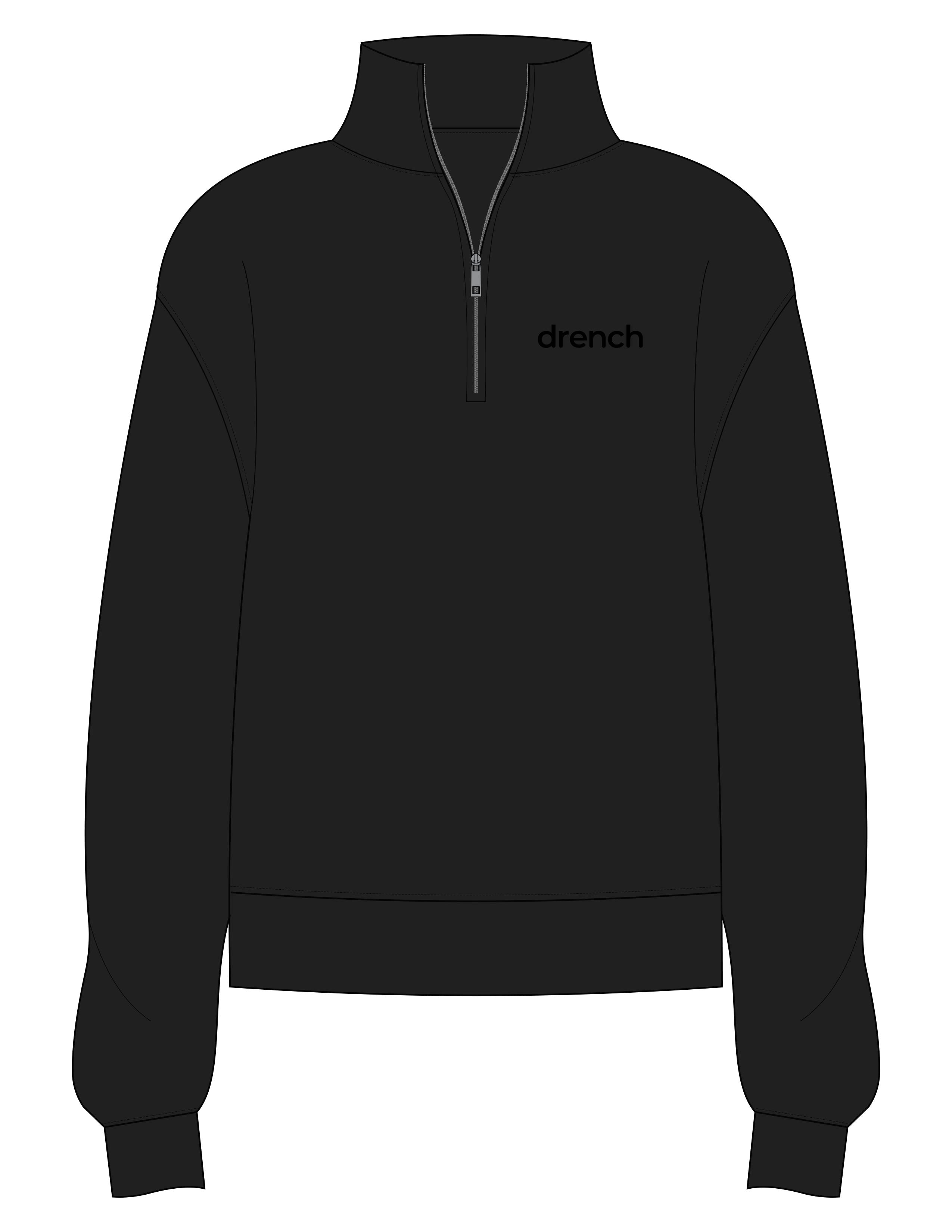 The Mens 1/4 Zip - Black - Drench - Left Chest - Embroidered - Tone on Tone