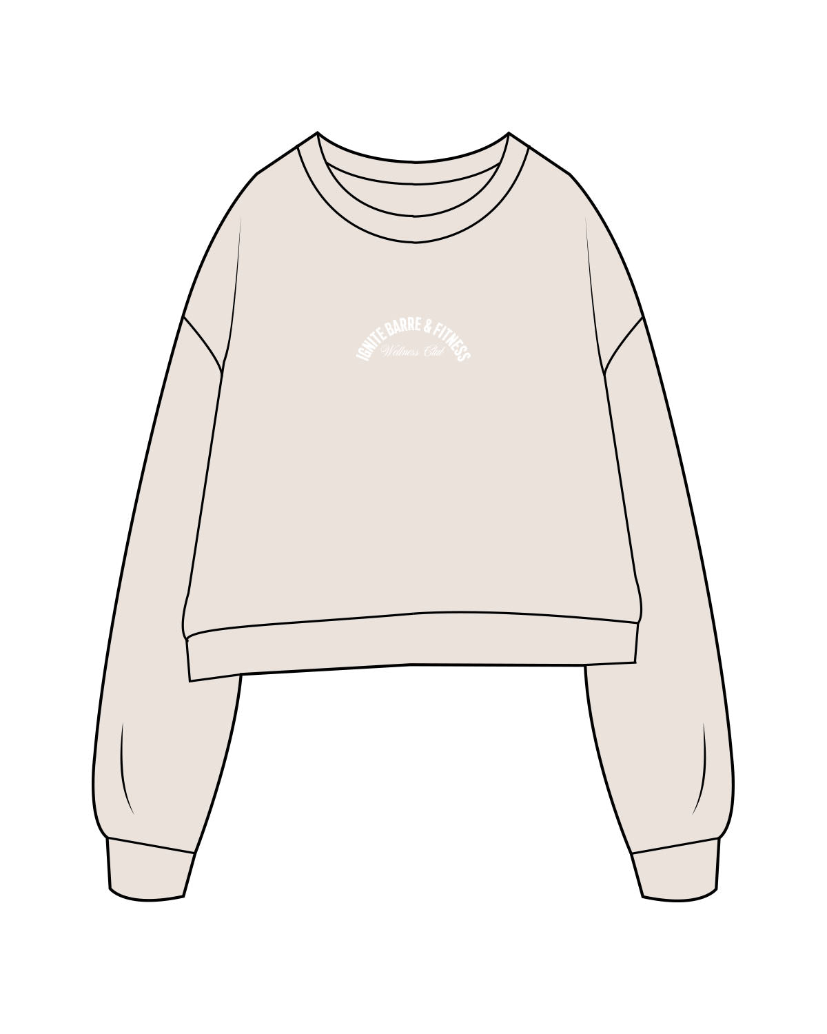 The Studio Crop - Taupe - Ignite Barre & Fitness - Center Chest Arc Stacked - Printed - White