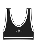 The Piped Bra - Black - The Refinery Fitness Studio - Center Back - Printed - White