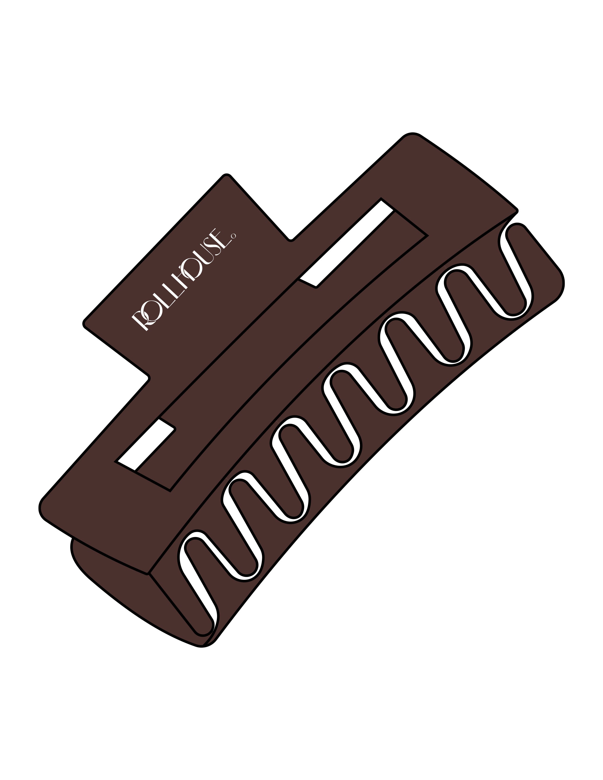 The Claw Hair Clip - Chocolate - ROLLHOUSE. - Top Logo - Printed - White