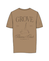 The Womens Tee - Sand - Grove Pilates - Left Chest & Back Stacked - Tone on Tone