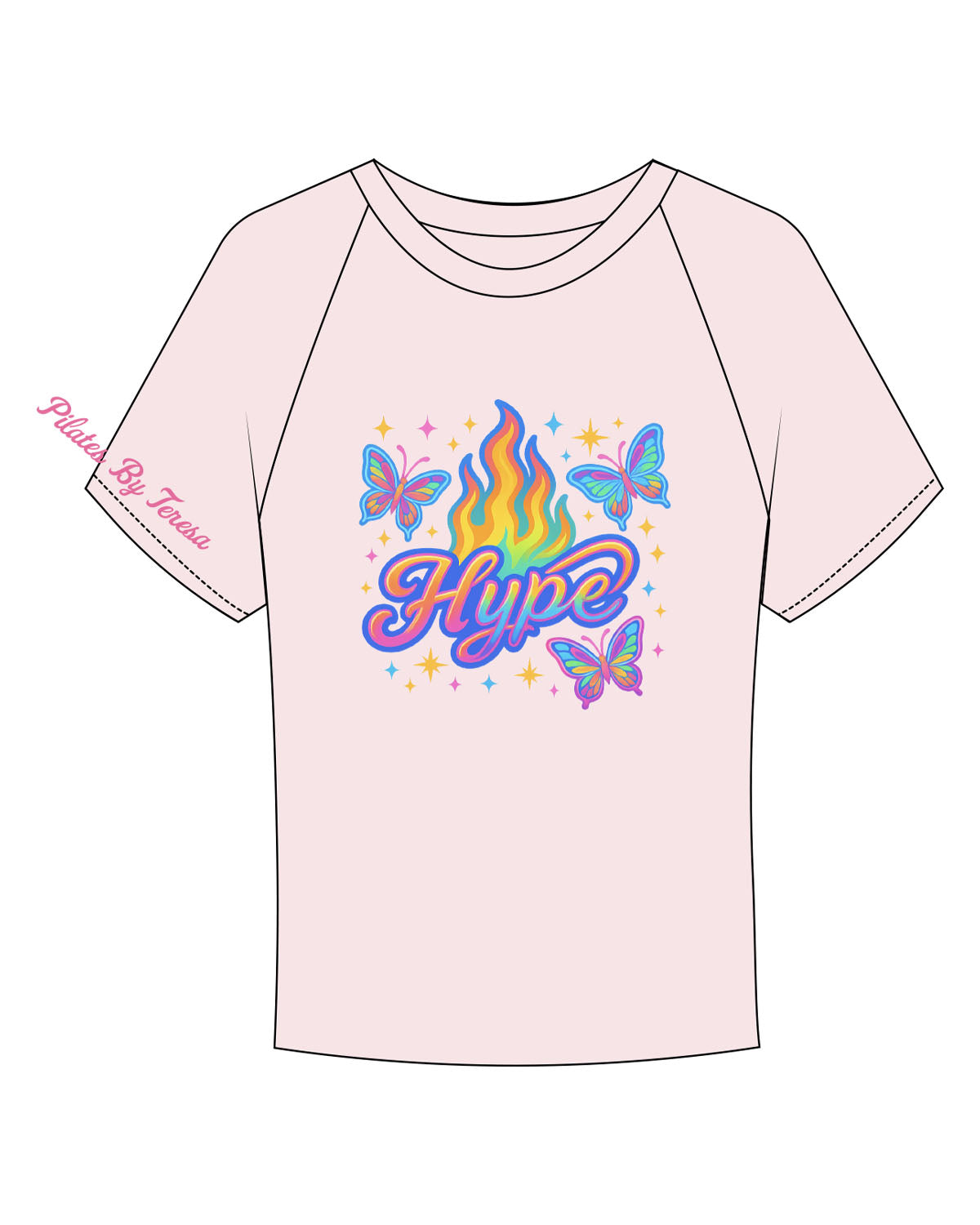 The Micro Rib Baby Tee - Pink  - Pilates Baddie - Center Chest & Right Sleeve - Printed - Full Color