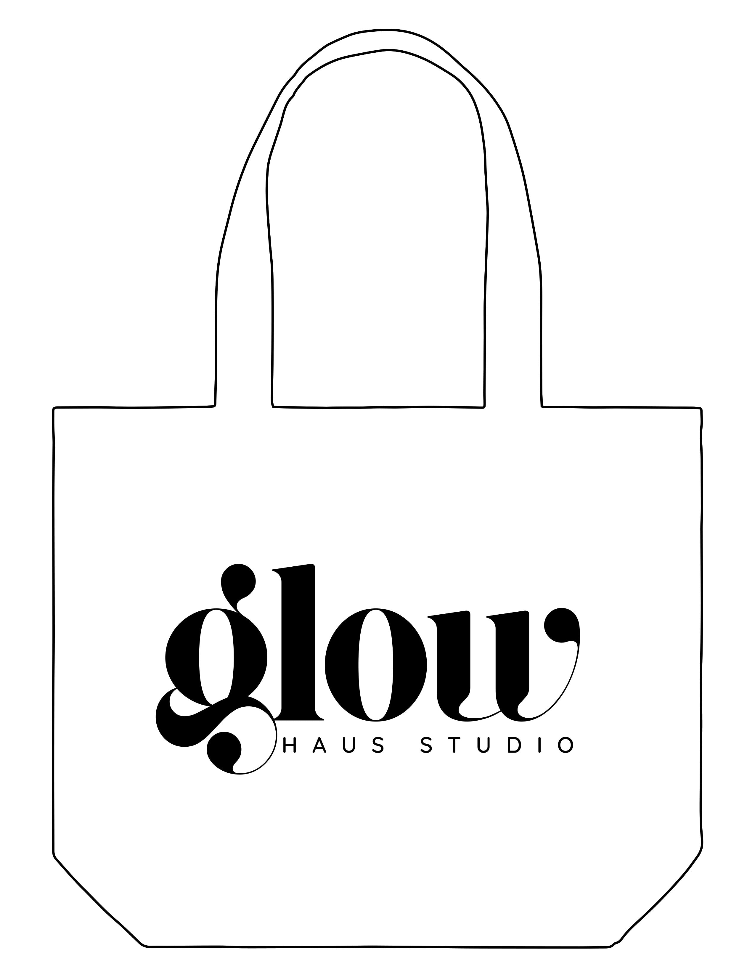 The Tote Bag - White - GLOWHAUS - Center Body Stacked - Printed - Black