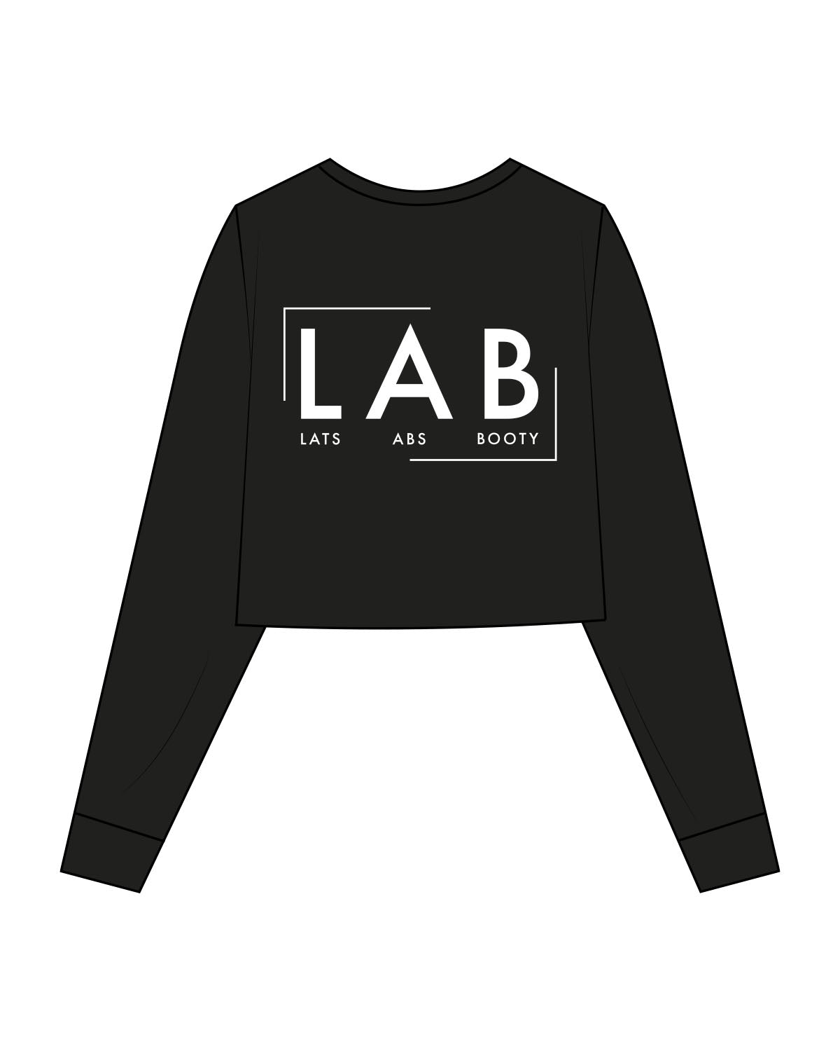 The Crop Long Sleeve - Black - Lab - Front & Back Center - Full Color