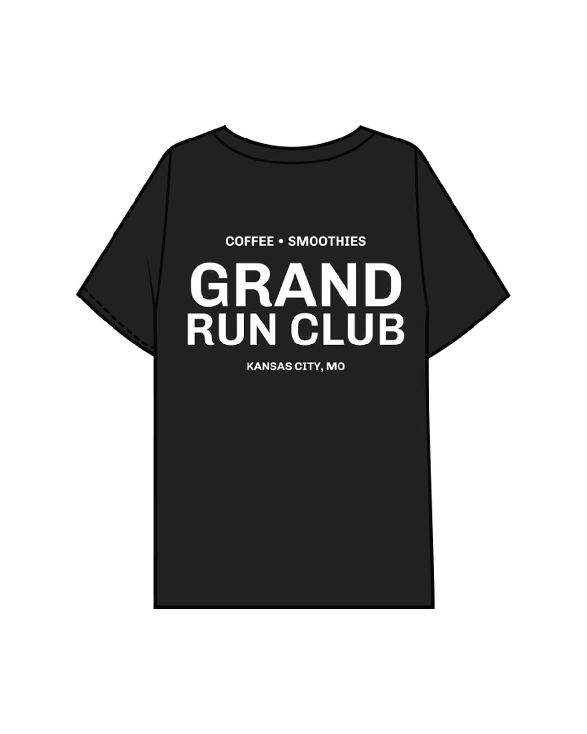 The Mens Boxy Tee - Black - Grand Co - Left Chest & Center Back Stacked "GRAND CLUB" Middle - Stacked - White