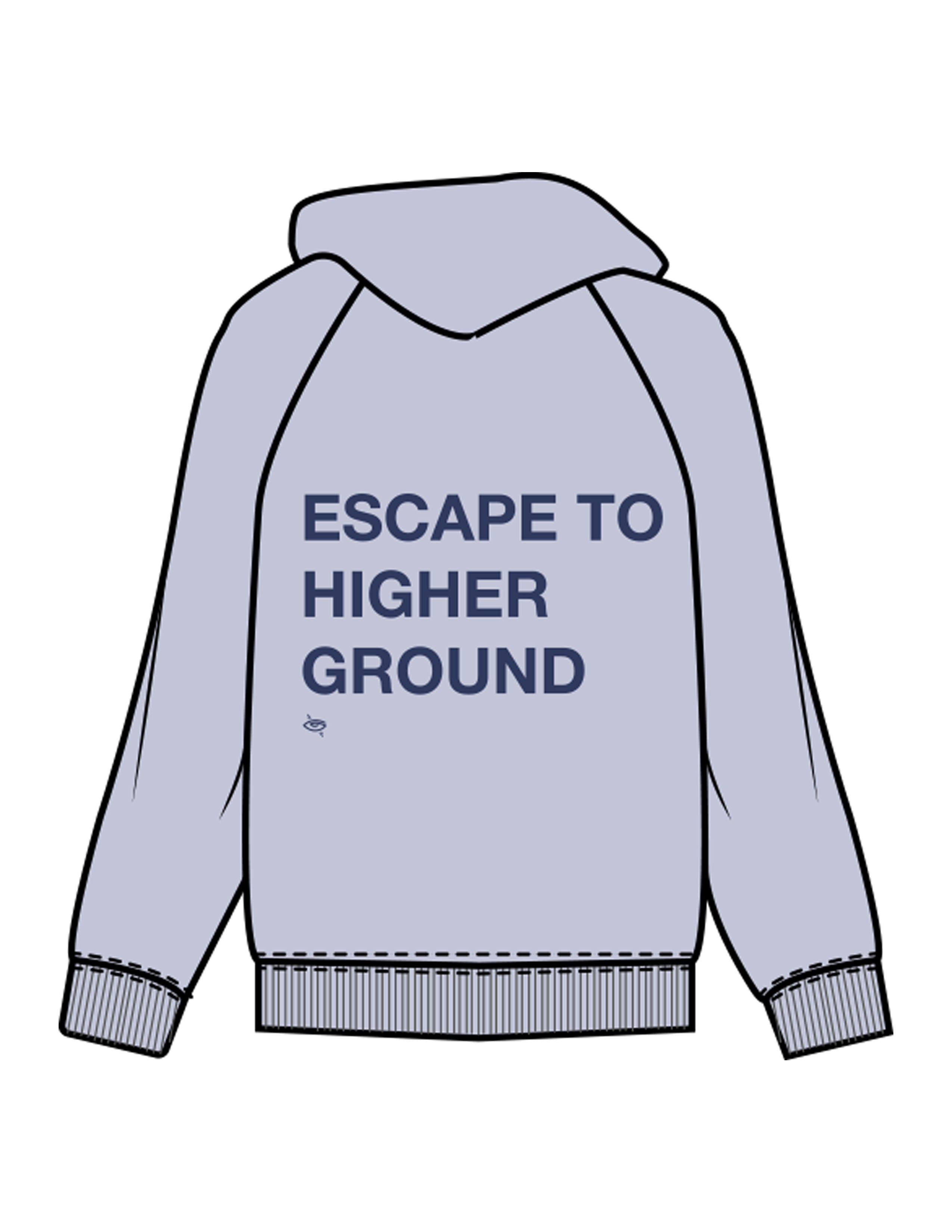 The Womens Hoodie - Powder - Higher Ground - Center Chest & Back Stacked - Printed - Cobalt Blue