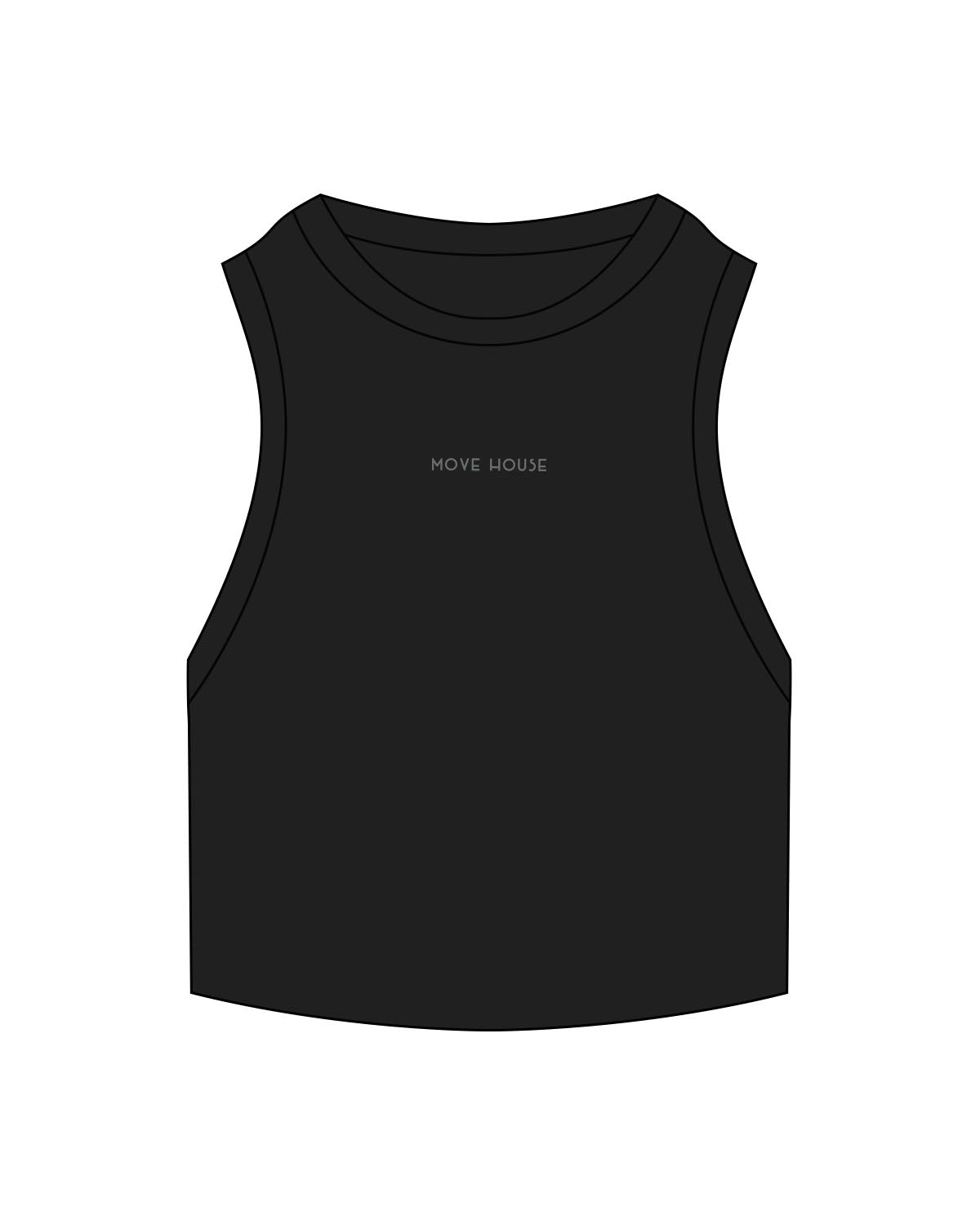 The Ribbed Crop Tank - Black - Move House - Center Chest - Embroidered - Sage