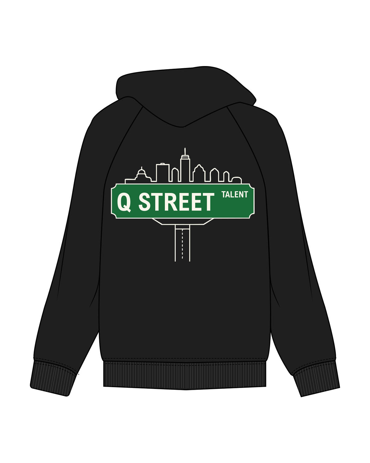 The Mens Hoodie - Black - Q Street - Center Chest & Center Back Logo - Printed - Full Color