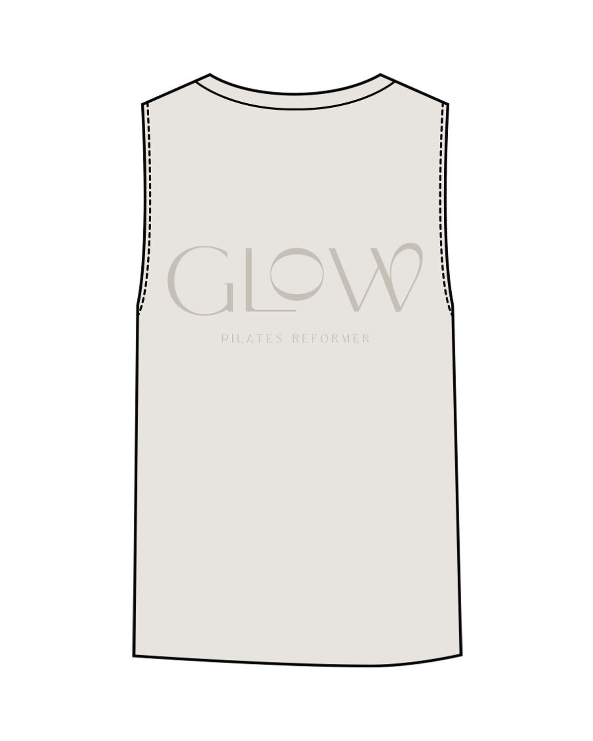 The Womens Heavyweight Tank - Washed Bone - GlowPilates - Left Chest & Back Stacked - Printed - Tone on Tone