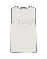 The Womens Heavyweight Tank - Washed Bone - GlowPilates - Left Chest & Back Stacked - Printed - Tone on Tone