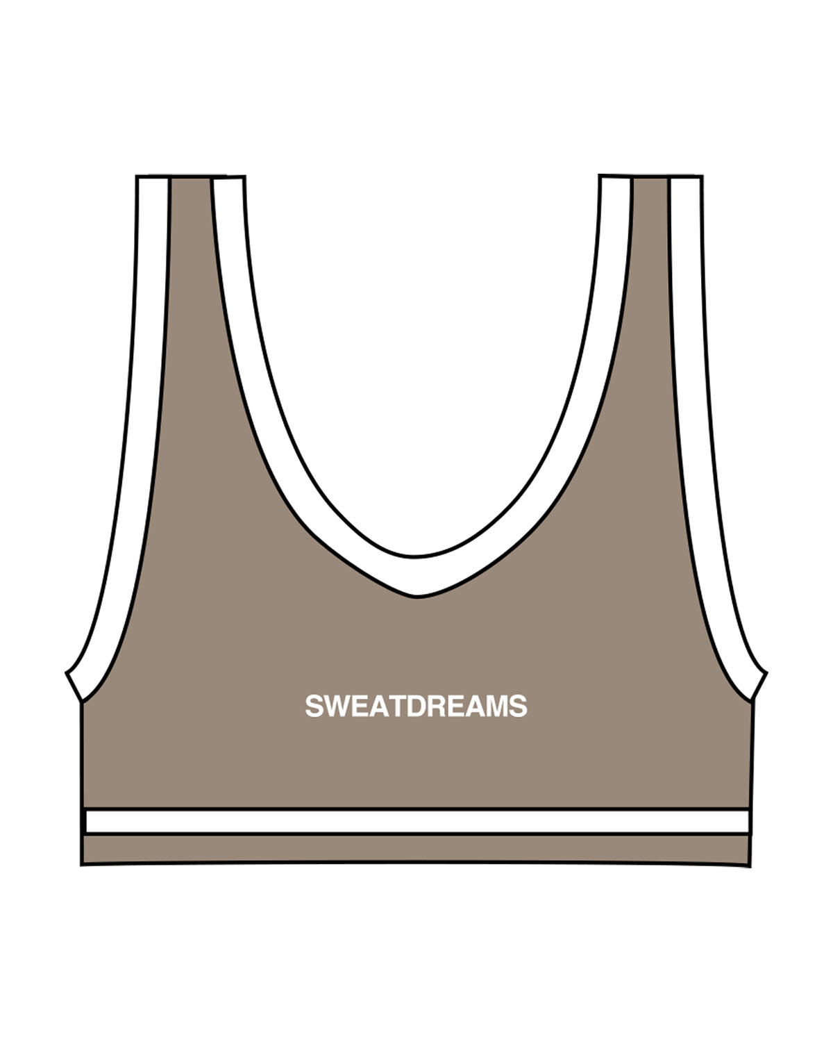 The Piped Bra - Brown - SWEATDREAMS - Center Back - Printed - White