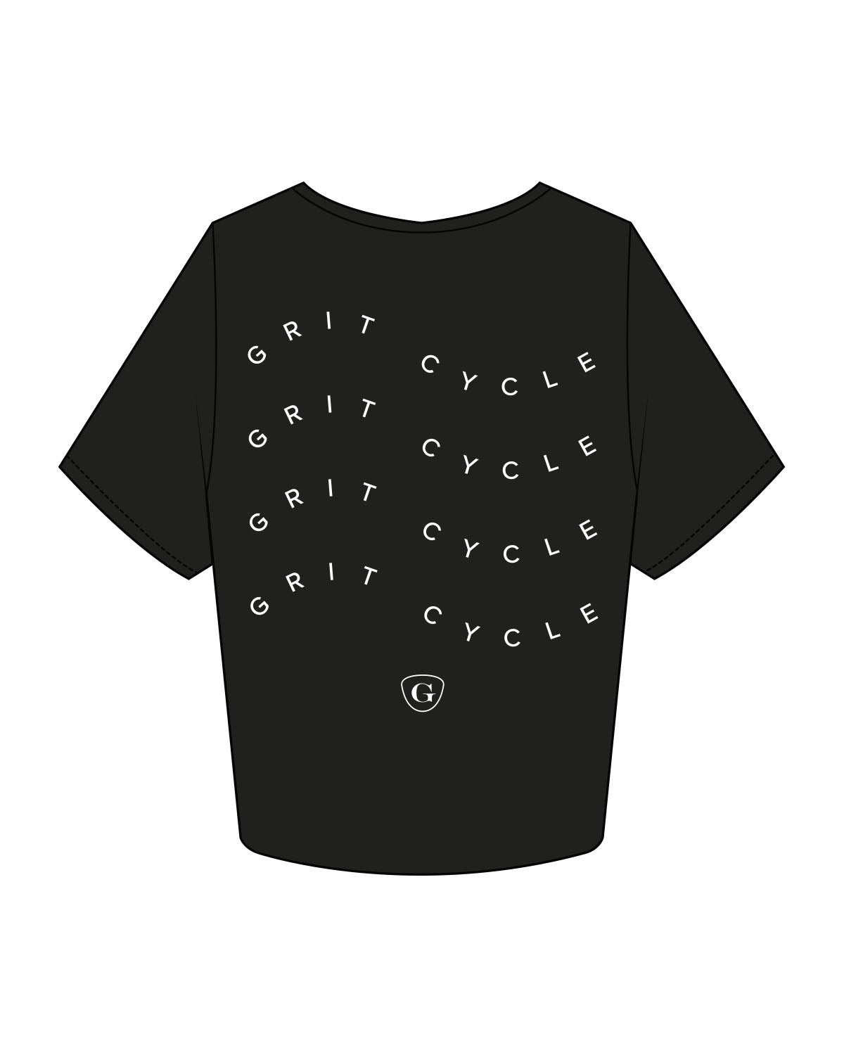 The Crop Tee - Black - Grit Cycle - Left Chest & Back Stacked - White
